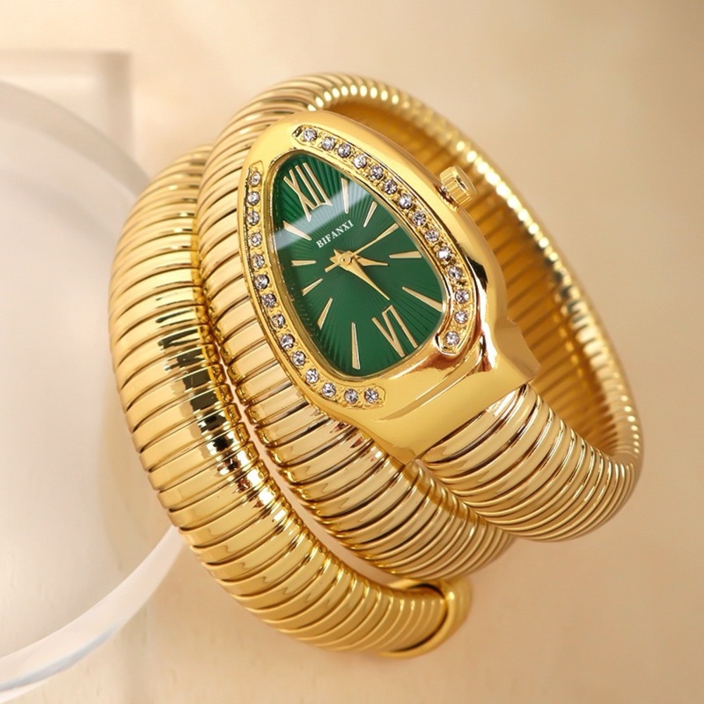 Serpenti Style Wrap Watch – Gold Tone | Green Dial